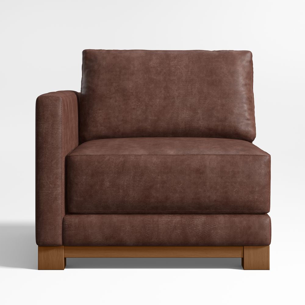 Gather Wood Base Leather Left-Arm Chair Sectional Piece