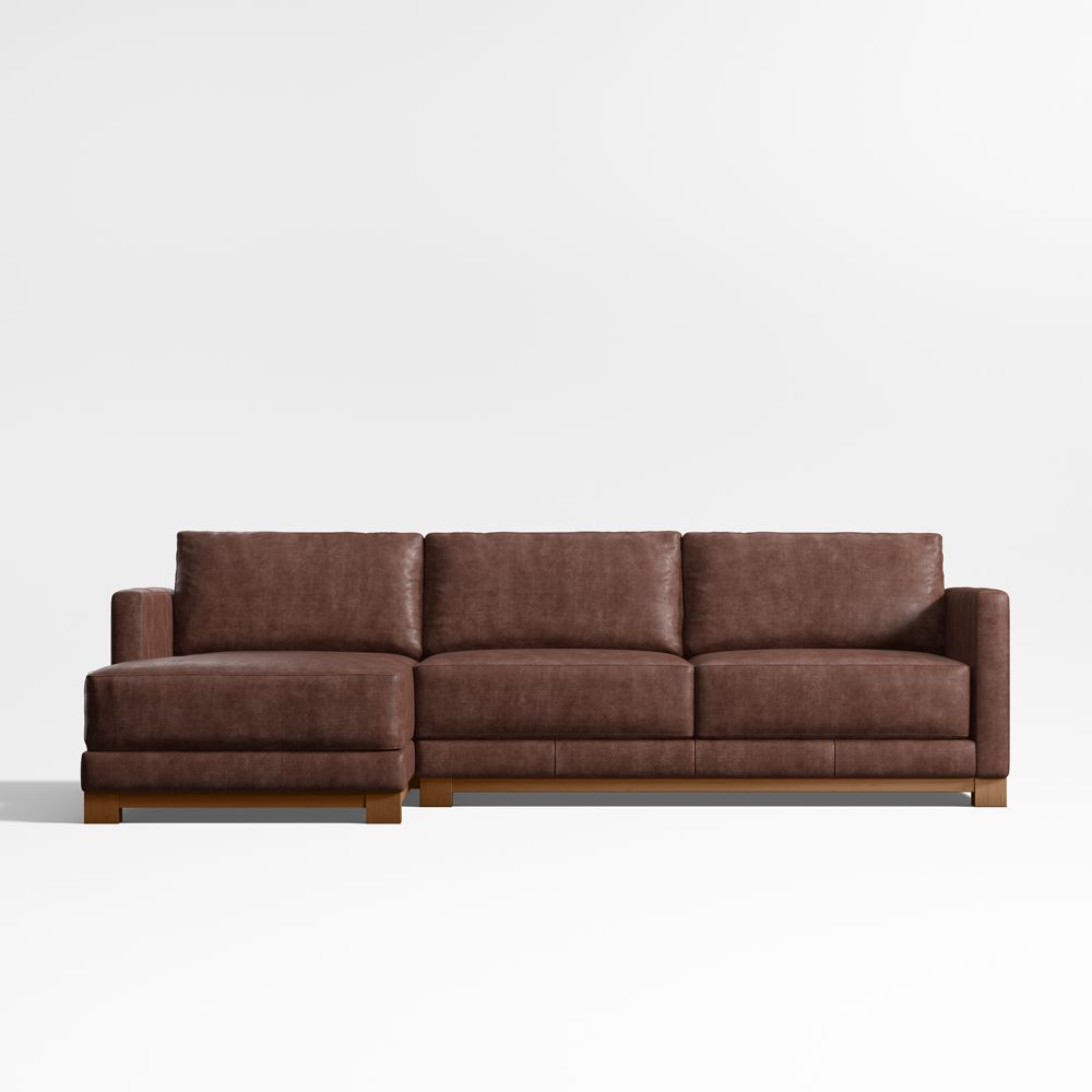 Gather Deep Wood Base 2-Piece Leather Sectional Sofa with Chaise Lounge