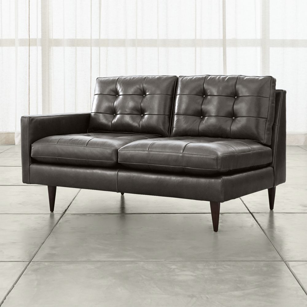 Petrie Leather Midcentury Left-Arm Loveseat Sectional Piece