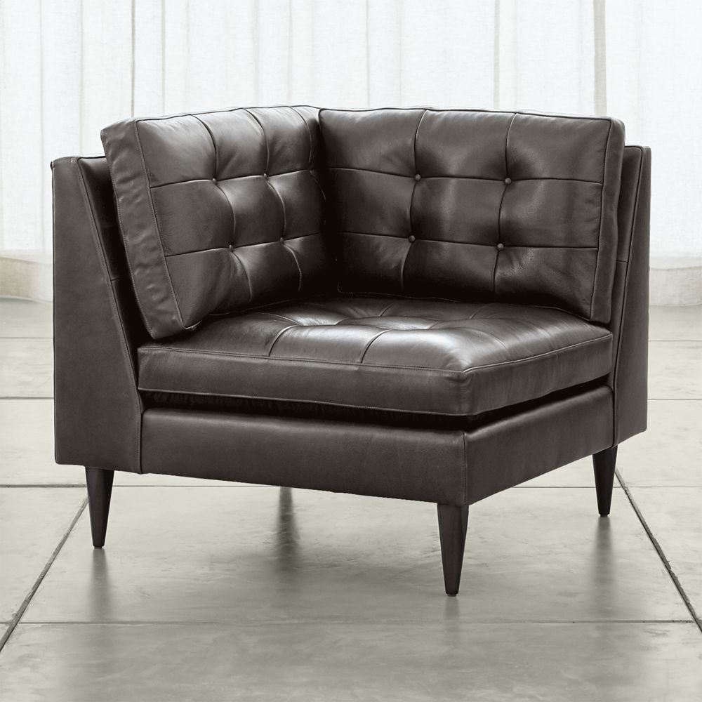 Petrie Leather Midcentury Corner Chair Sectional Piece