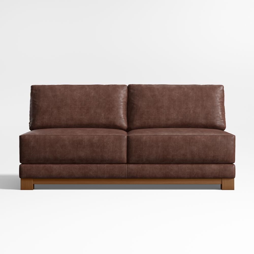 Gather Deep Wood Base Leather Armless Sofa Sectional Piece