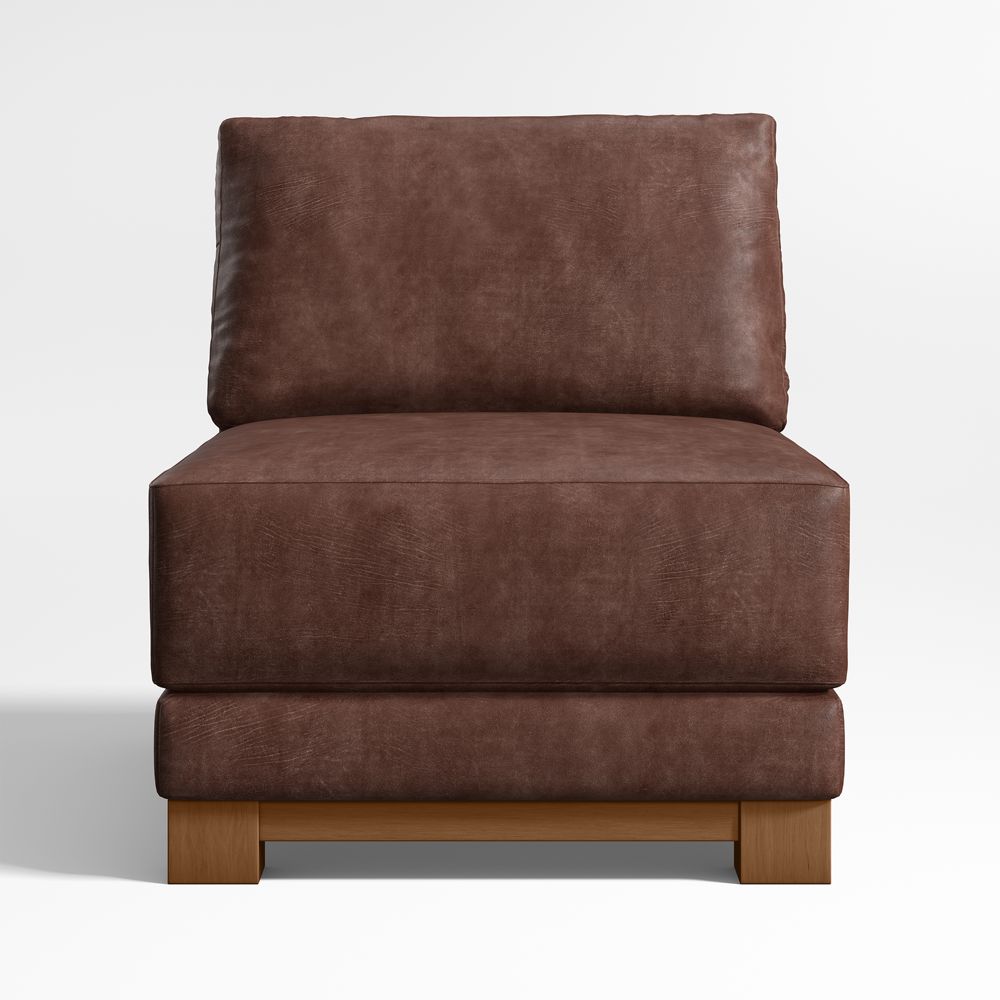 Gather Deep Wood Base Leather Armless Chair Sectional Piece