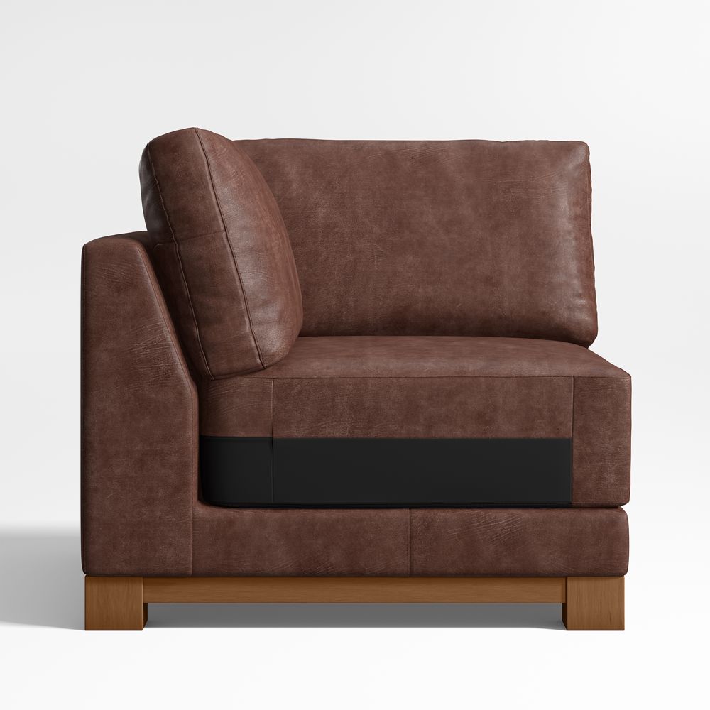 Gather Wood Base Leather Corner Chair Sectional Piece