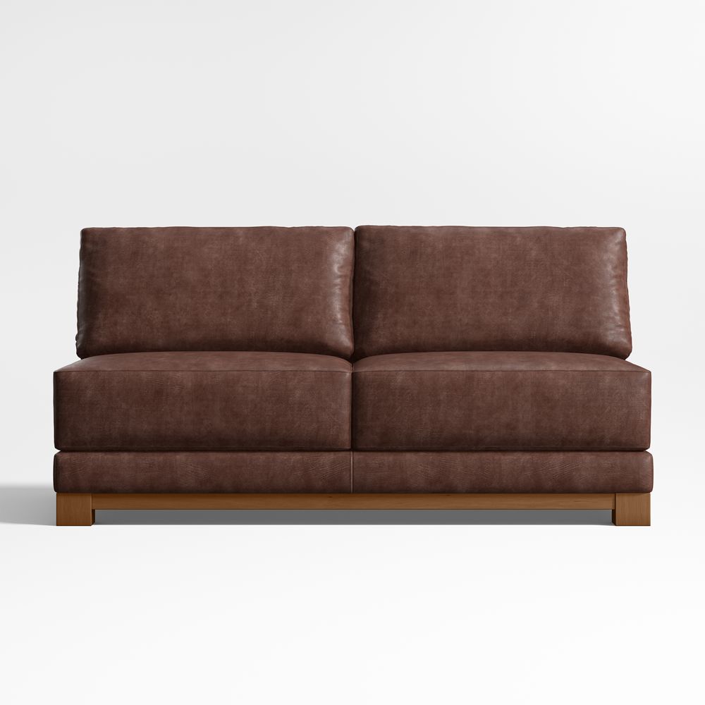 Gather Wood Base Leather Armless Sofa Sectional Piece