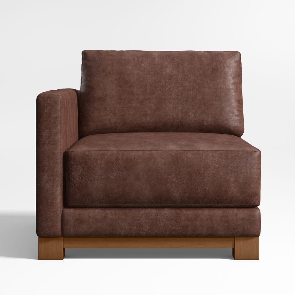 Gather Deep Wood Base Leather Left-Arm Chair Sectional Piece