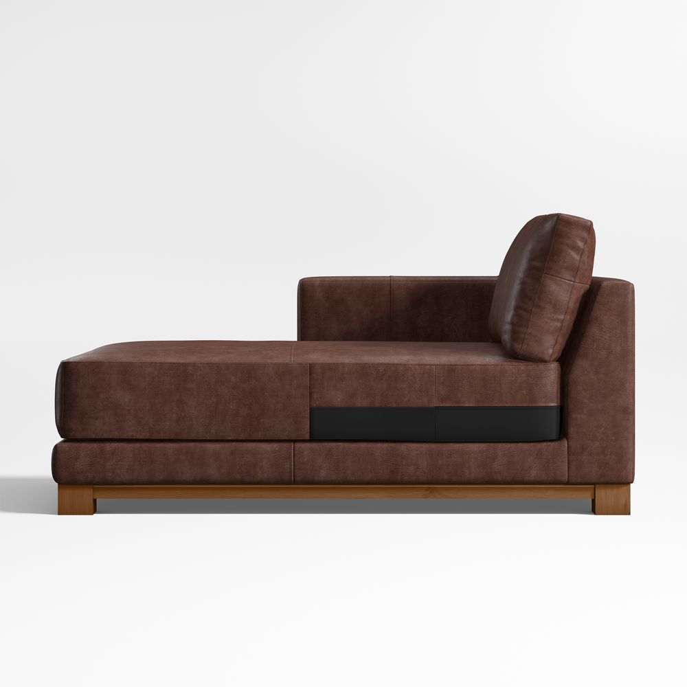 Gather Wood Base Leather Left-Arm Chaise Lounge Sectional Piece