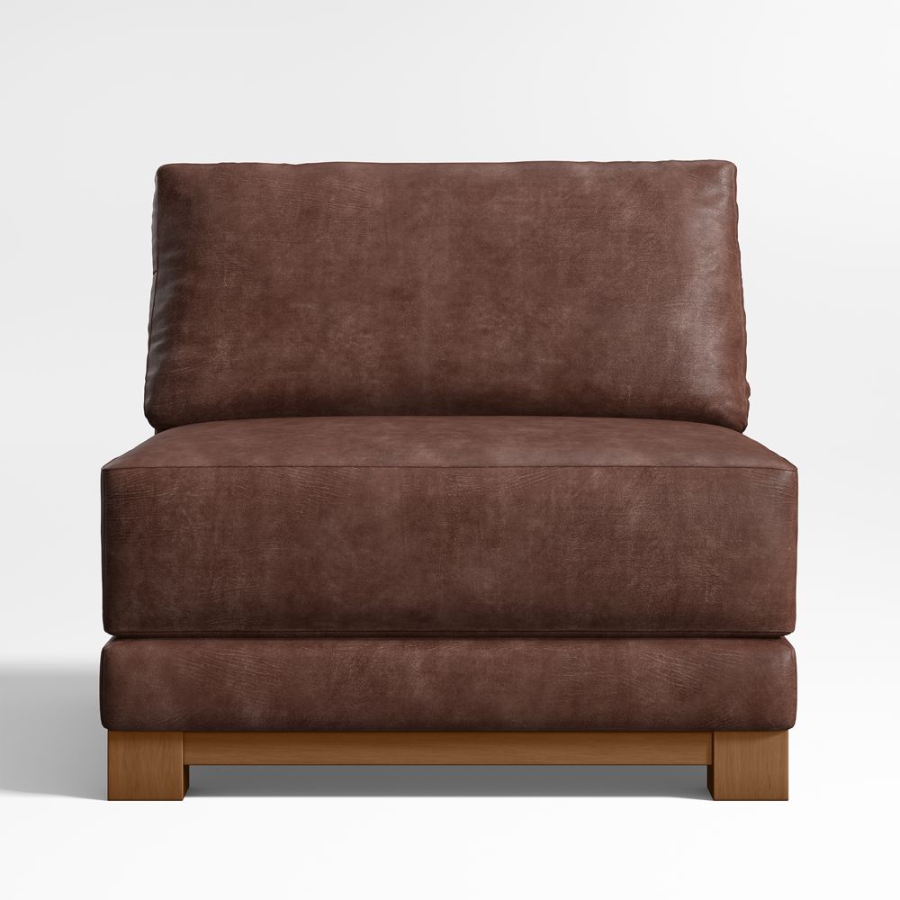 Gather Wood Base Leather Armless Chair Sectional Piece