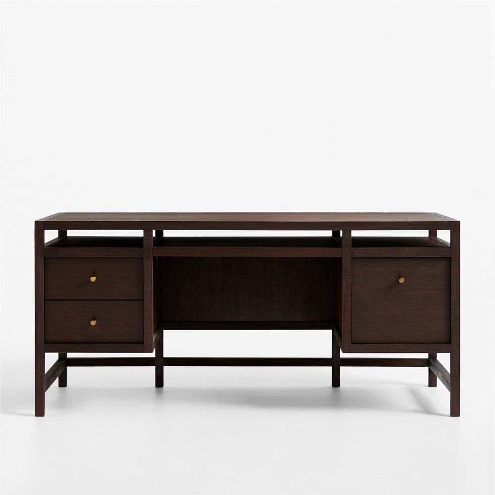 Keane 65" Espresso Solid Wood Desk with Outlets