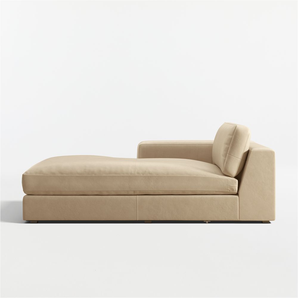Oceanside Deep Low Leather Left-Arm Chaise Lounge Sectional Piece