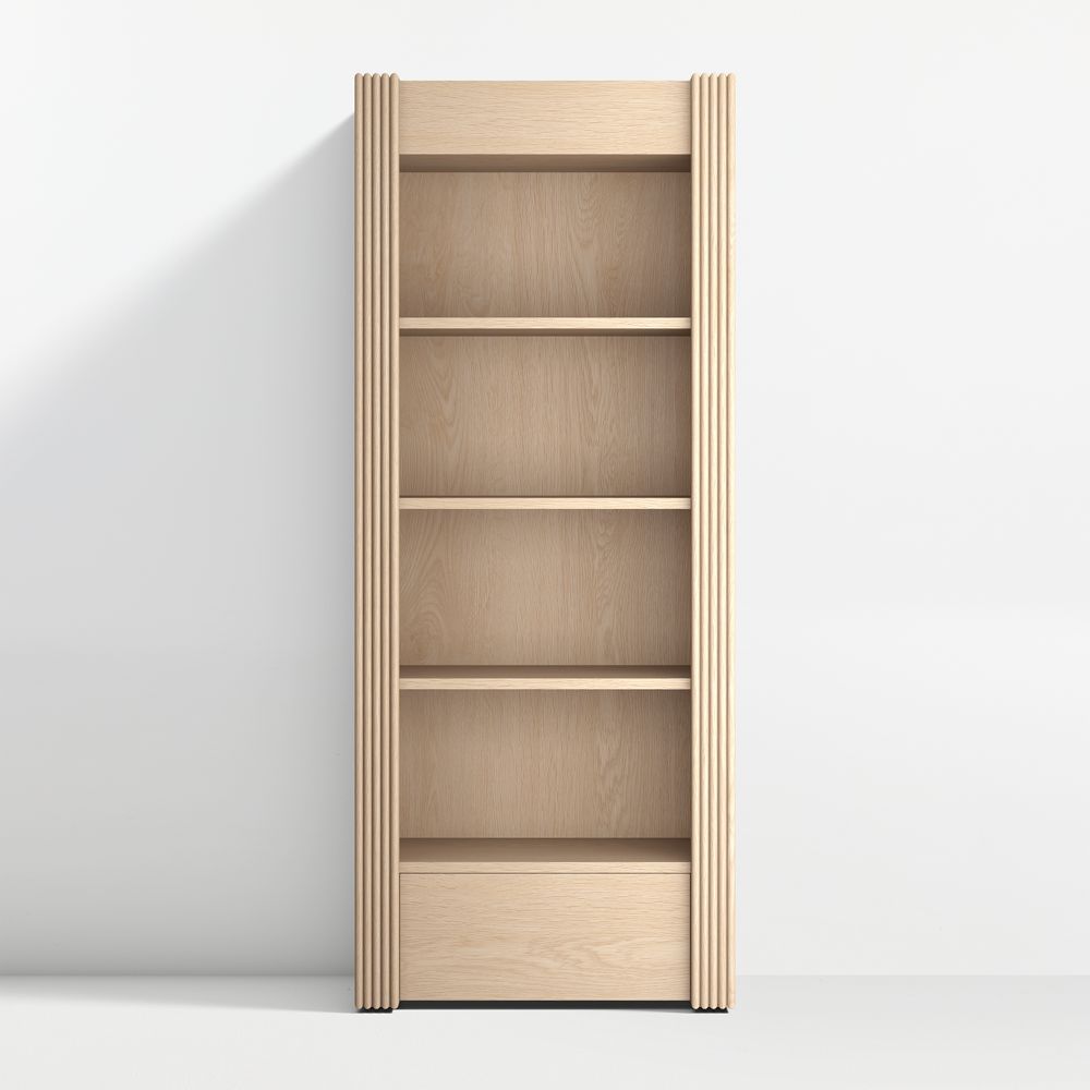Siena 34" Whitewash Wood 4-Shelf Storage Bookcase with Drawer