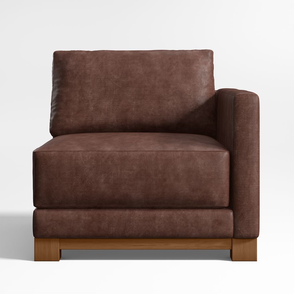 Gather Deep Wood Base Leather Right-Arm Chair Sectional Piece