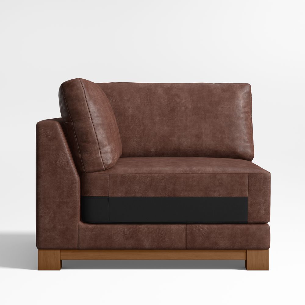 Gather Deep Wood Base Leather Corner Chair Sectional Piece