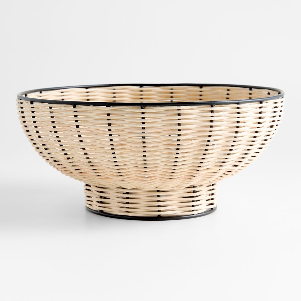 Amira Black and Wicker 12" Pedestal Bowl