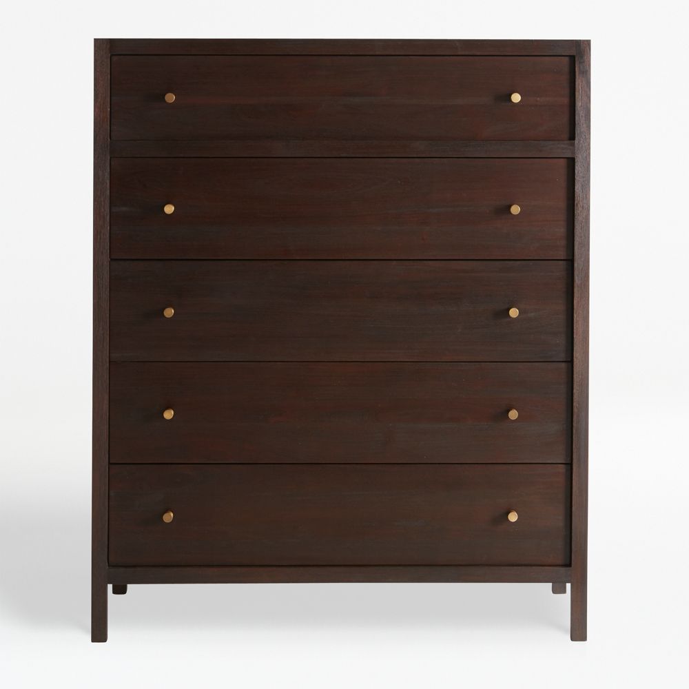Keane 42" Solid Espresso Wood 5-Drawer Tall Dresser