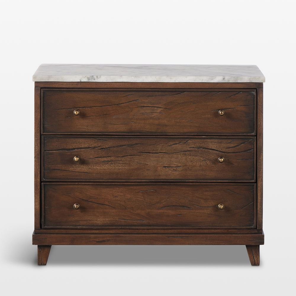 Odette 33" Warm Brown Wood and Marble Nightstand