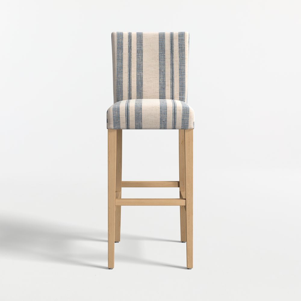 Lowe Indigo Stripe Upholstered Stools with Natural Wood Legs