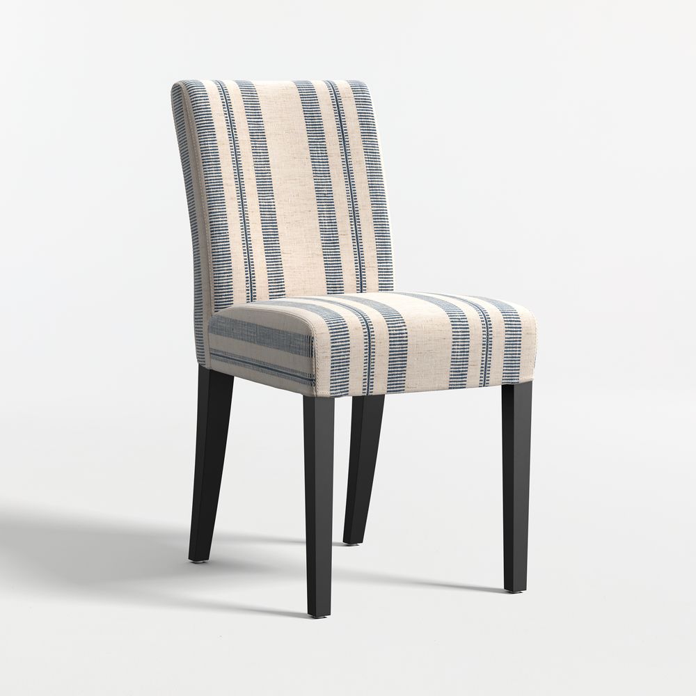 Lowe Indigo Stripe Upholstered Dining Chair with Ebony Wood Legs