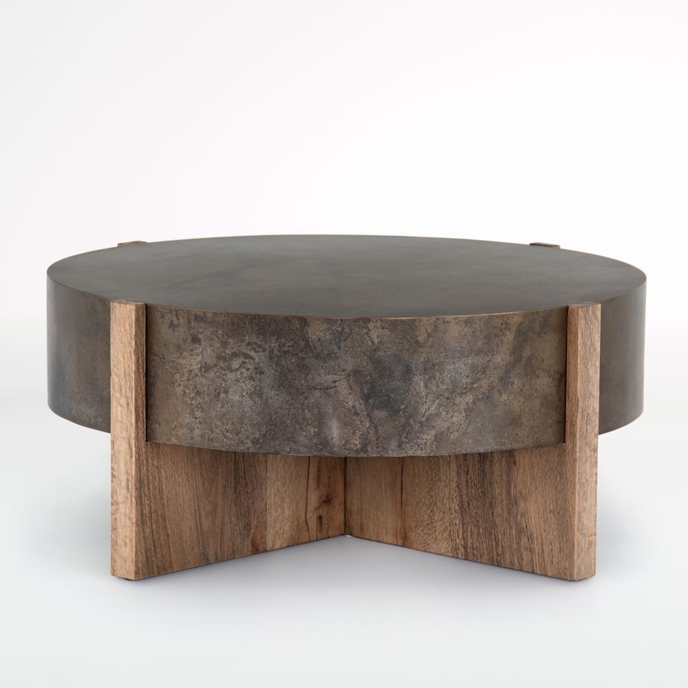 Mackinley Grey Iron and Oak Wood 42" Round Coffee Table