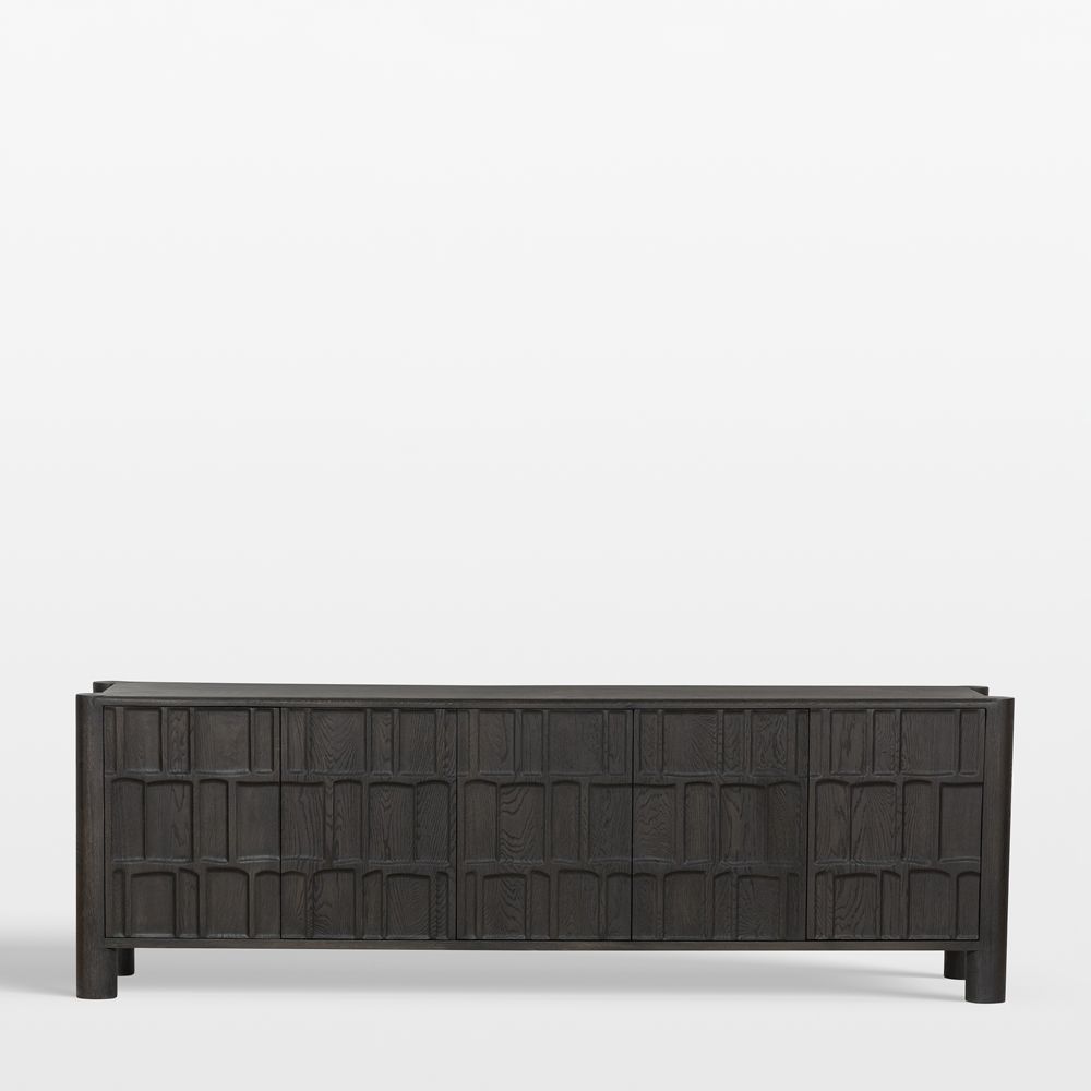 Ezri 82" Black Carved Oak Wood Storage Media Console