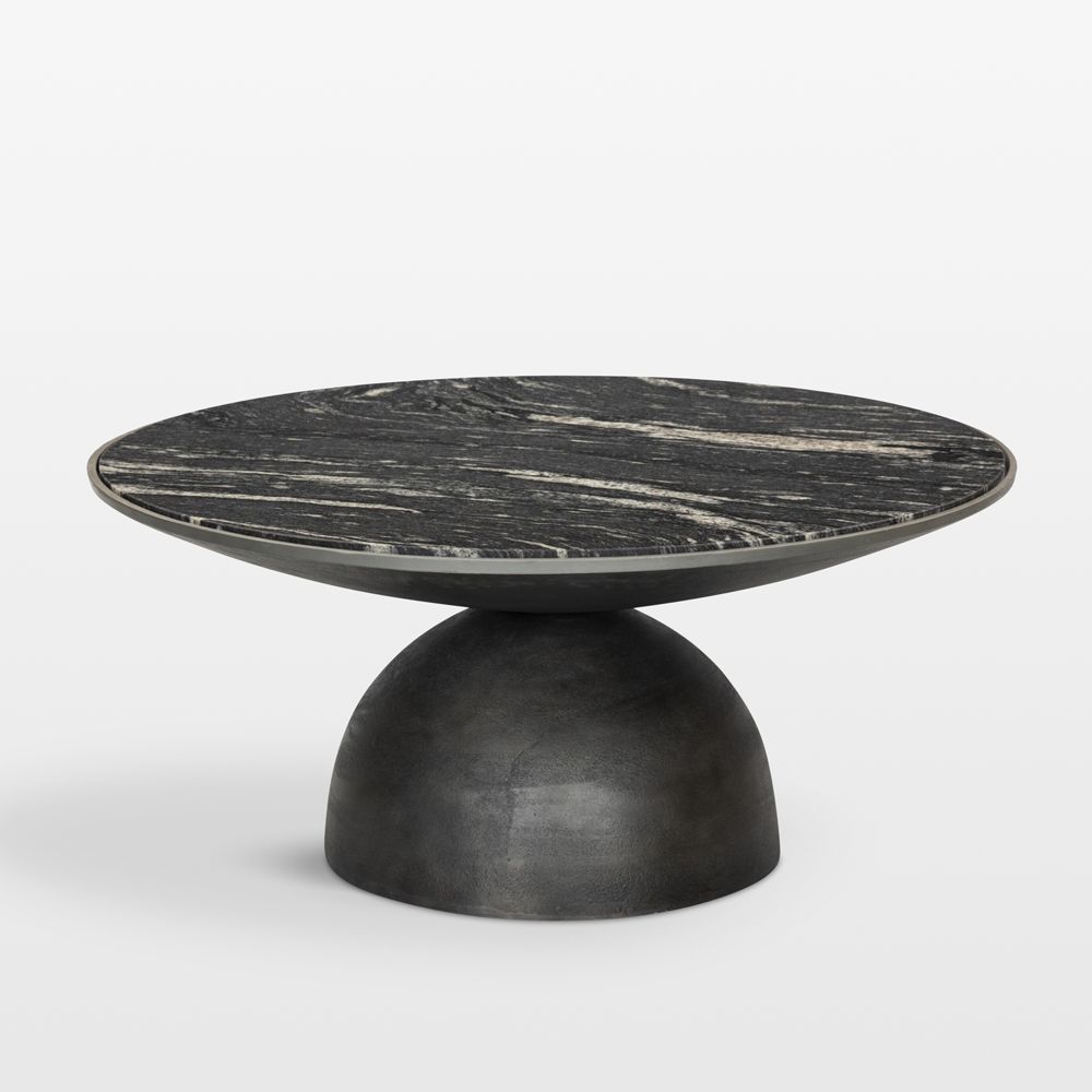 Dev Black Marble and Grey Metal Round Coffee Table (35"- 47")