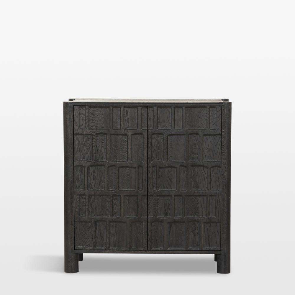 Ezri 42" Black Carved Oak Wood Bar Cabinet