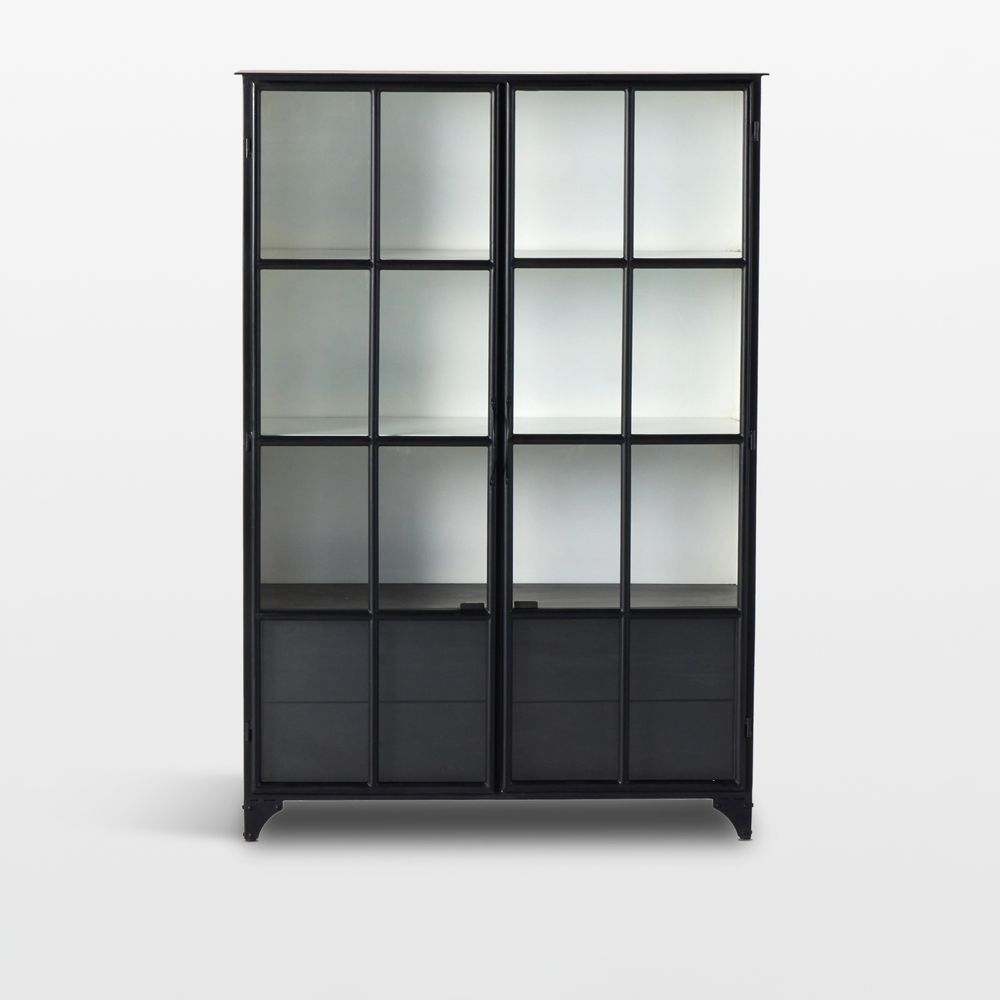 Kedzie 54" Black and White Iron and Glass Storage Display Cabinet