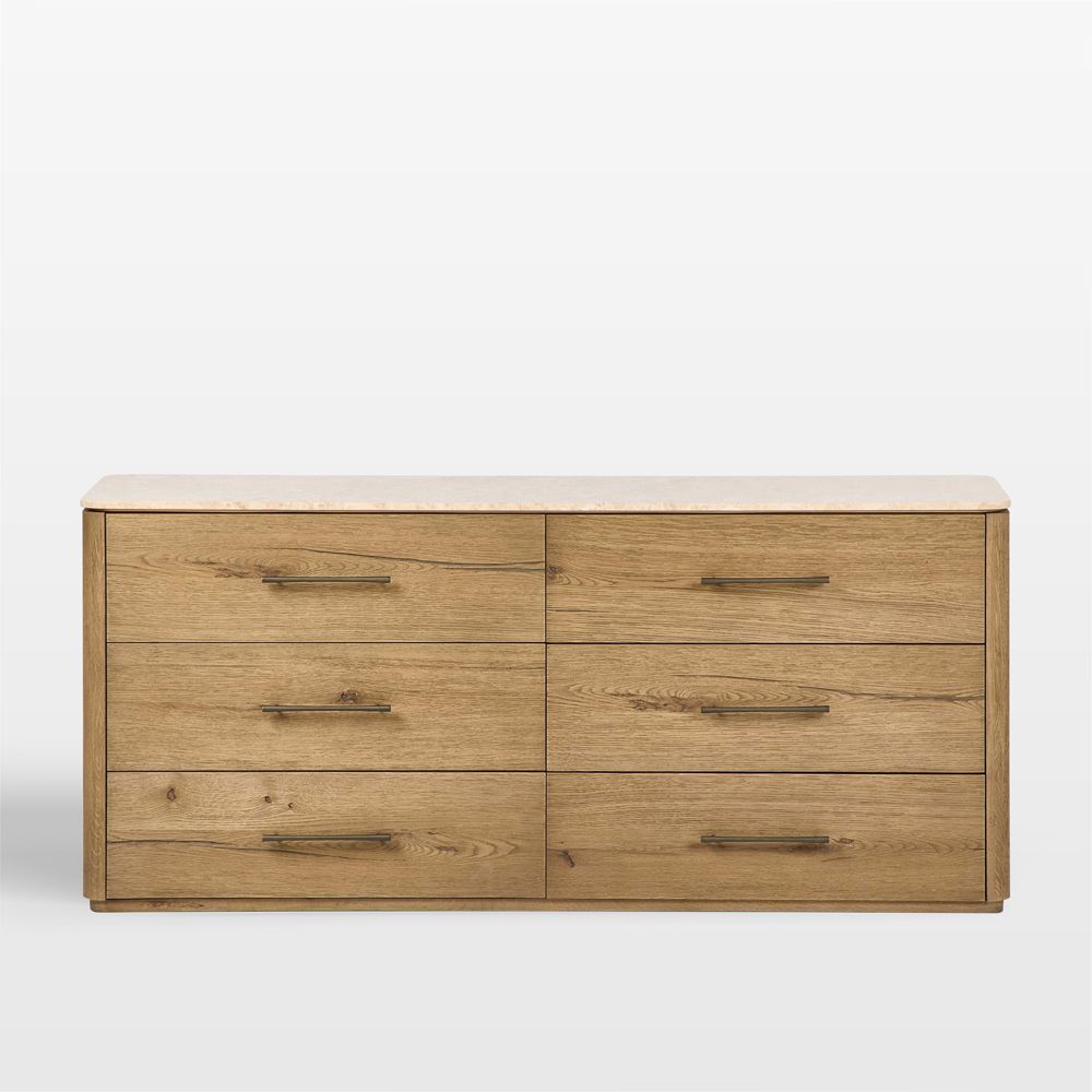 Raleigh 72" Oak Wood and Marble 6-Drawer Dresser