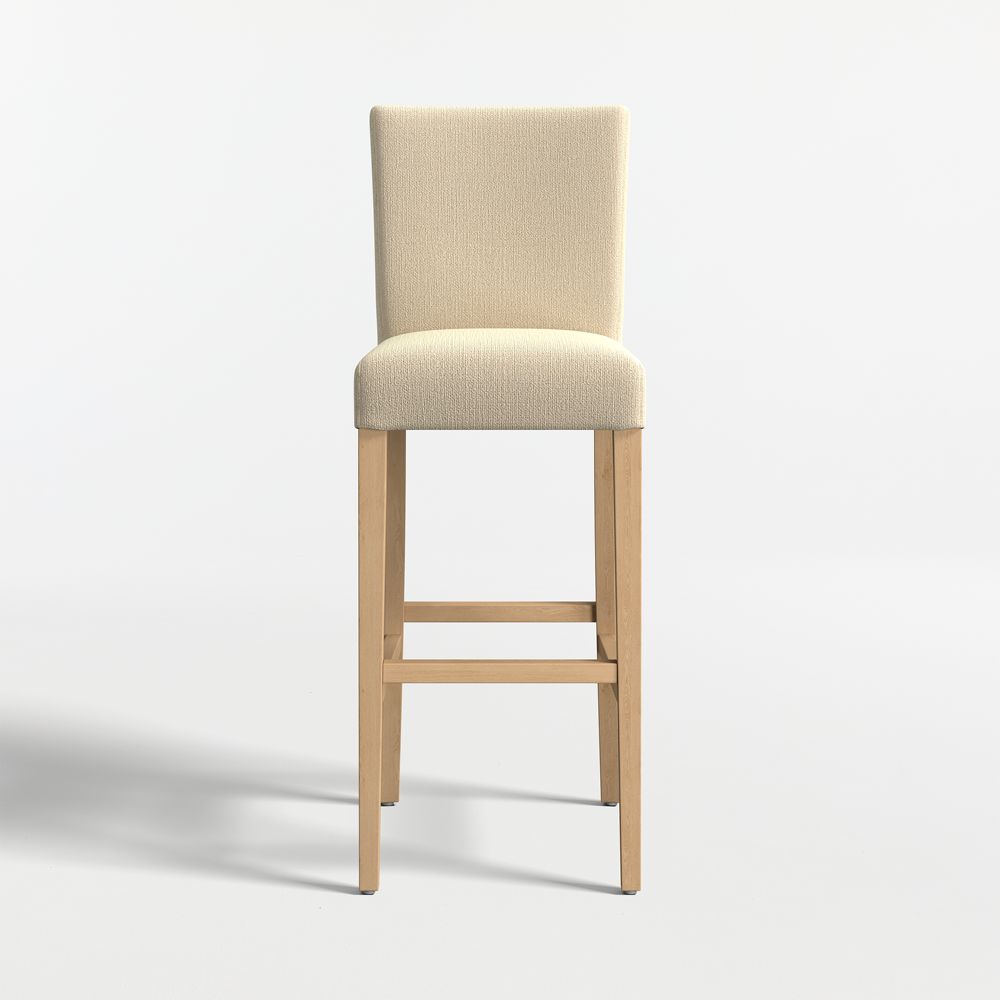 Lowe Taupe Upholstered Stools with Natural Wood Legs
