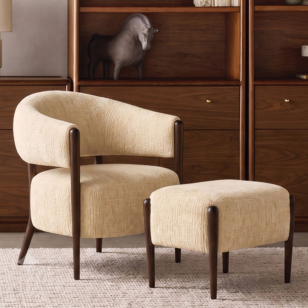 Santi Wood Accent Chair with Ottoman
