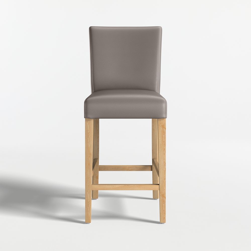 Lowe Grey Leather Stools with Natural Wood Legs