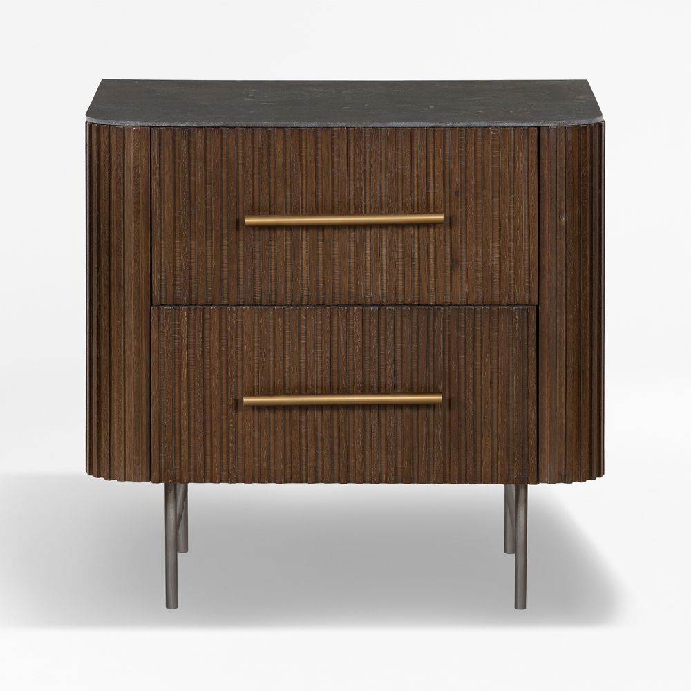 Baylor 26" Brown Ribbed Solid Oak Wood Nightstand