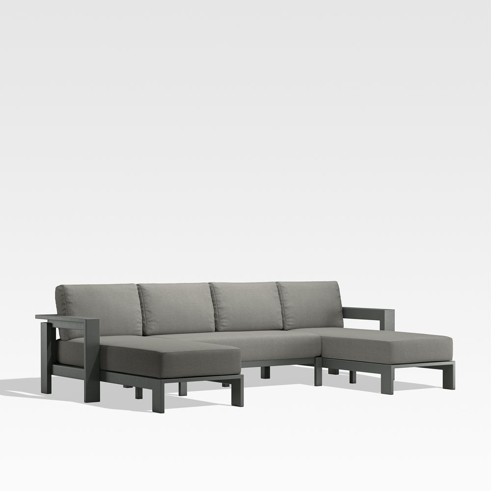 Walker U-Shaped Double-Chaise Metal Outdoor Sectional Sofa with Sunbrella Cushions