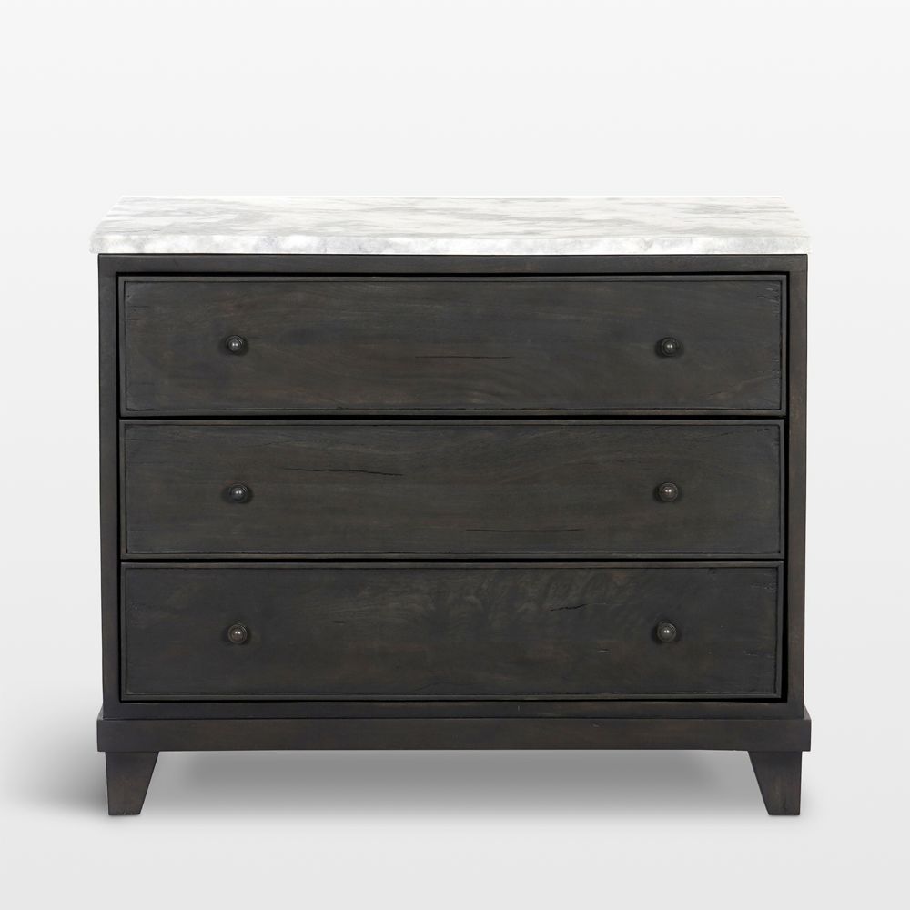 Odette 33" Dark Grey Wood and Marble Nightstand