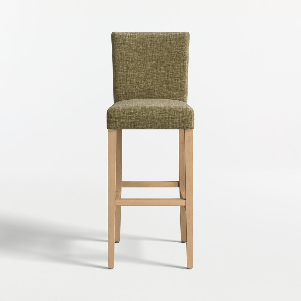Lowe Doux Olive Upholstered Stools with Natural Wood Legs