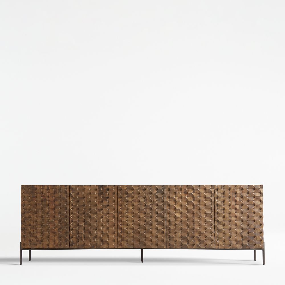 Raffael 82" Brown Carved Wood Storage Media Console