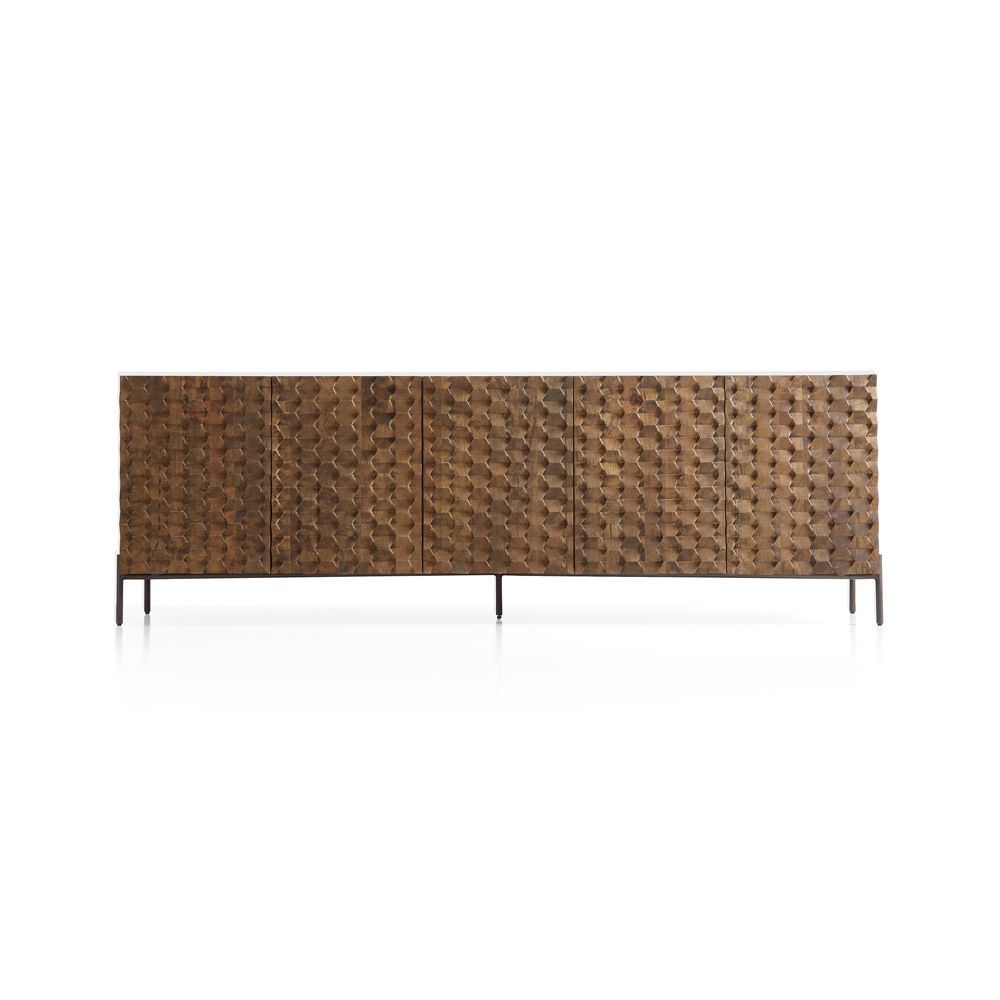 Alternative view of Raffael 82" Brown Carved Wood Storage Media Console
