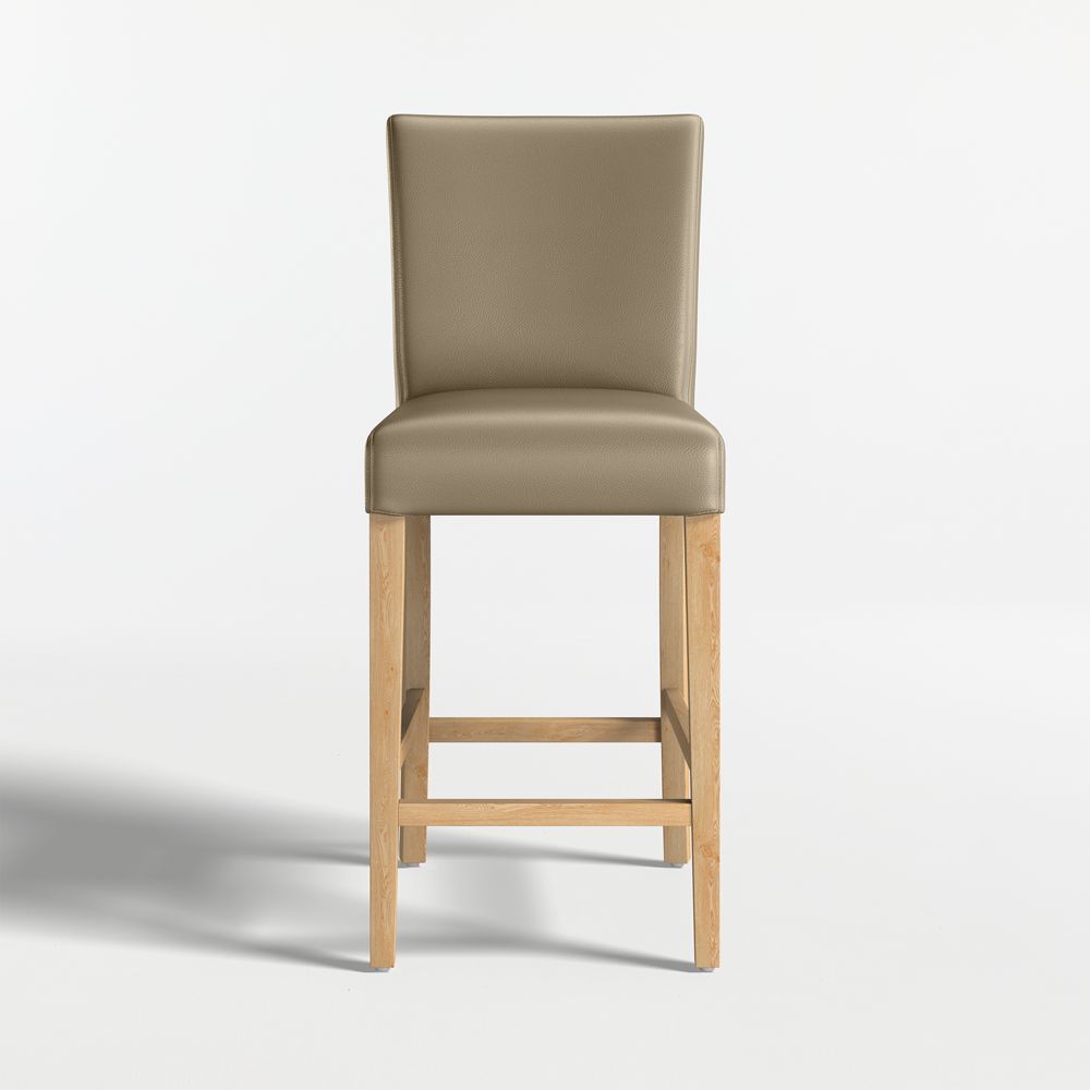 Lowe Moss Green Leather Stools with Natural Wood Legs