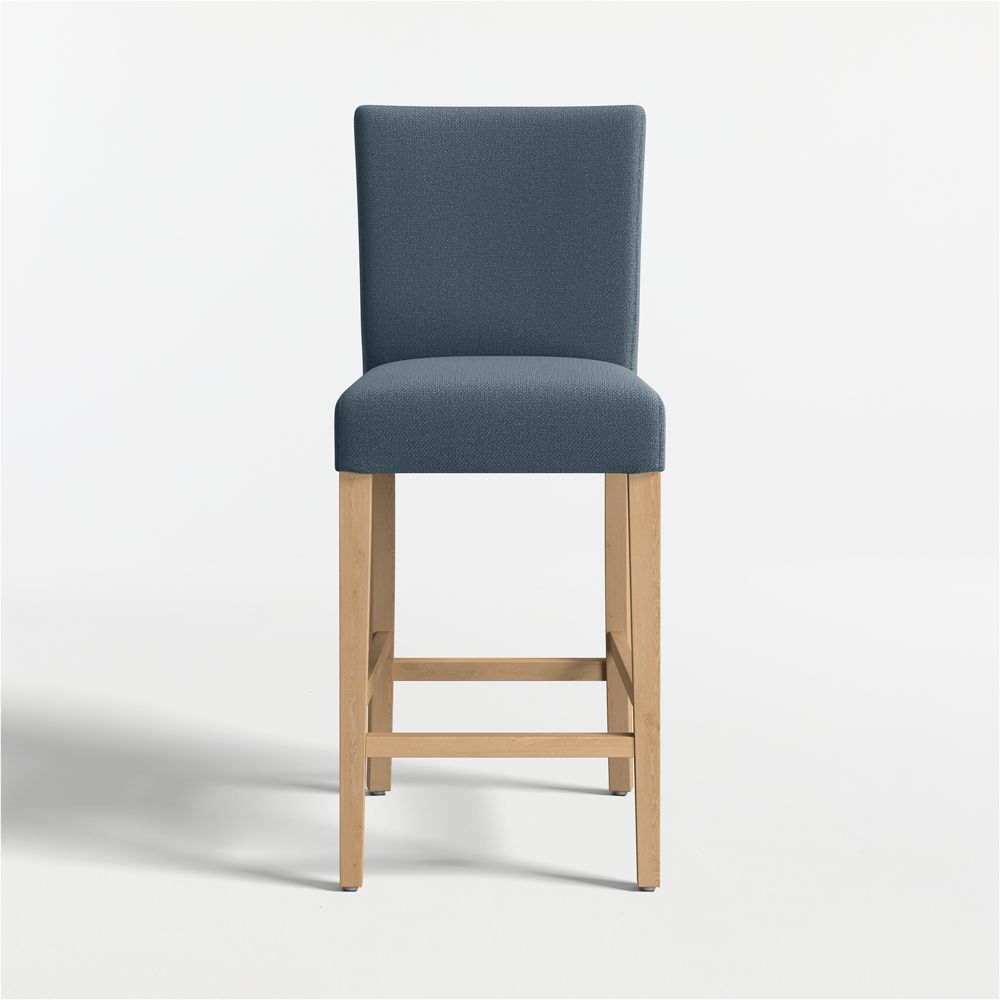 Lowe Navy Upholstered Stools with Natural Wood Legs