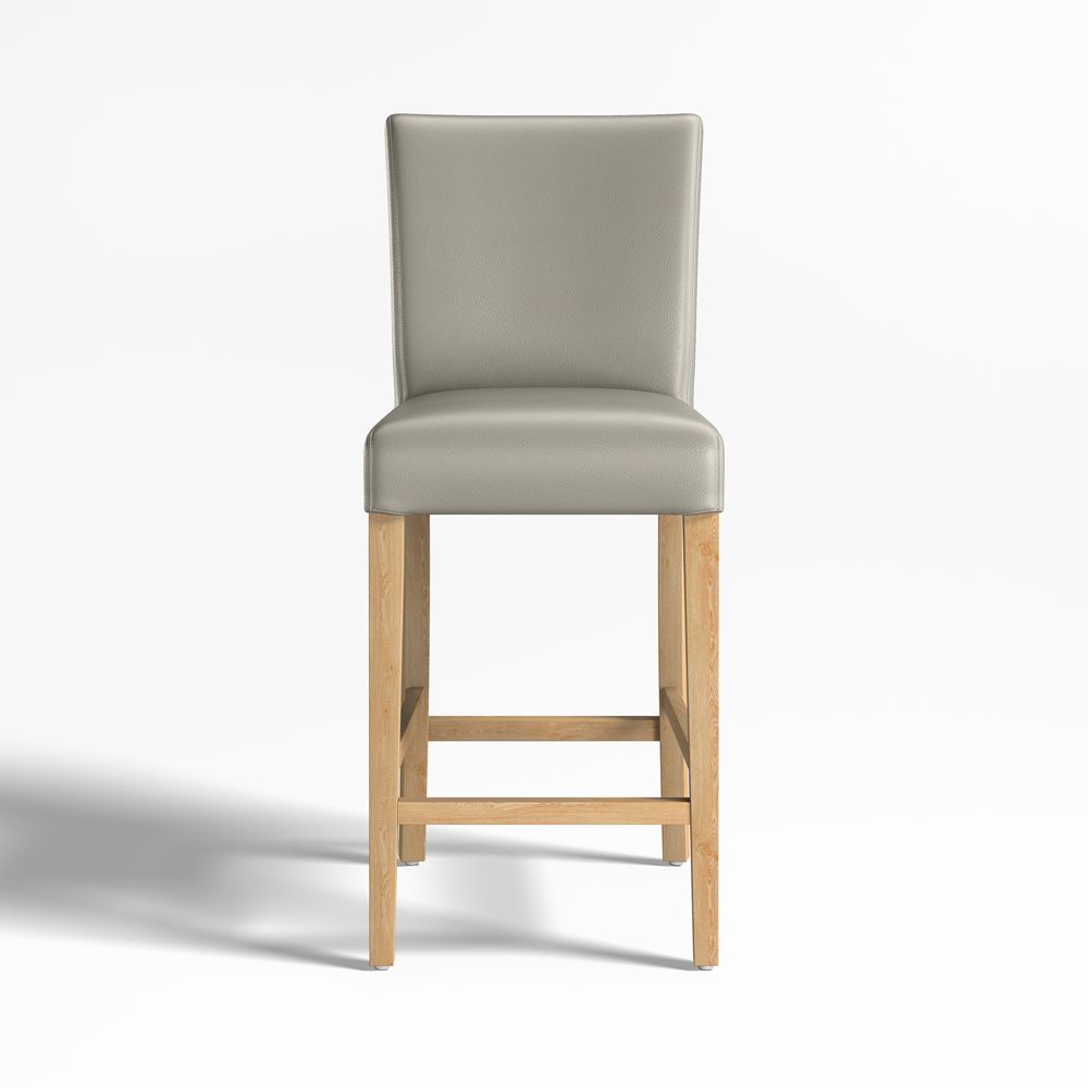 Lowe Pewter Grey Leather Stools with Natural Wood Legs