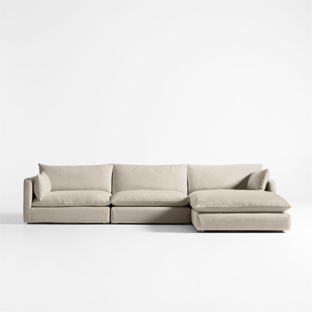 Unwind Modular 3-Piece Slipcovered Sectional Sofa with Chaise Lounge