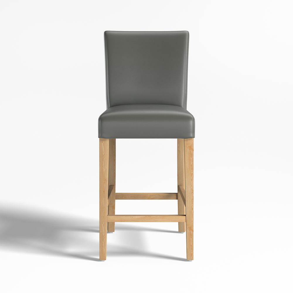Lowe Smoke Grey Leather Stools with Natural Wood Legs