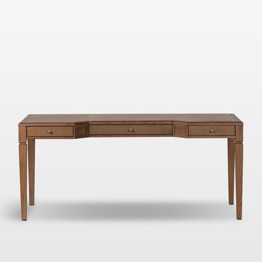 Atelier 68" Leather-Inset Oak Wood Desk