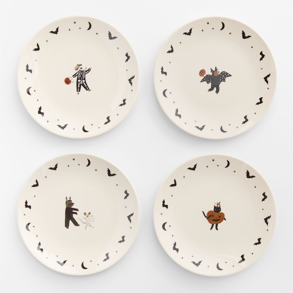 Halloween Melamine Kids Dinner Plates, Mixed Set of 4