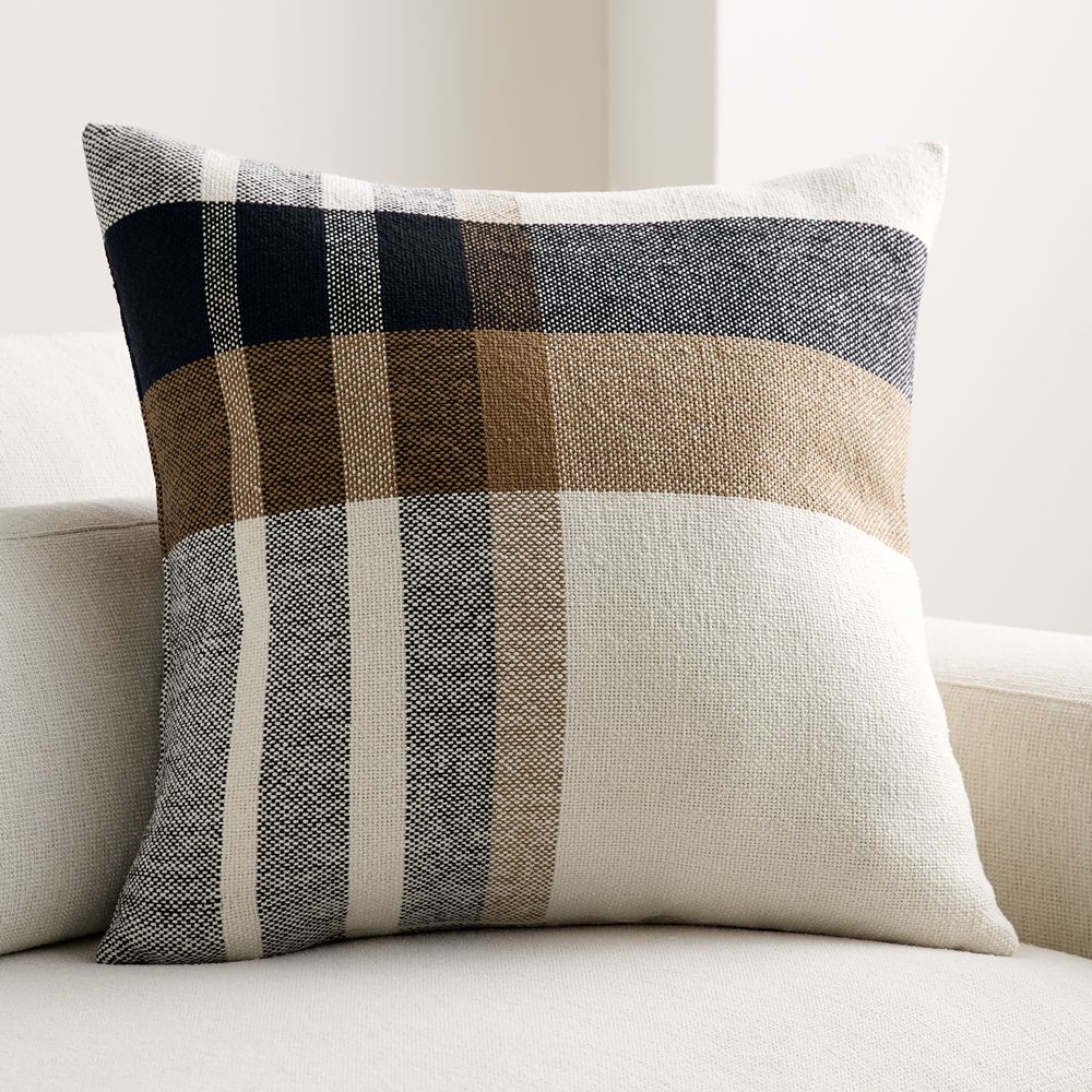 Holiday Plaid Organic Cotton 23"x23" Camel Tan Throw Pillow