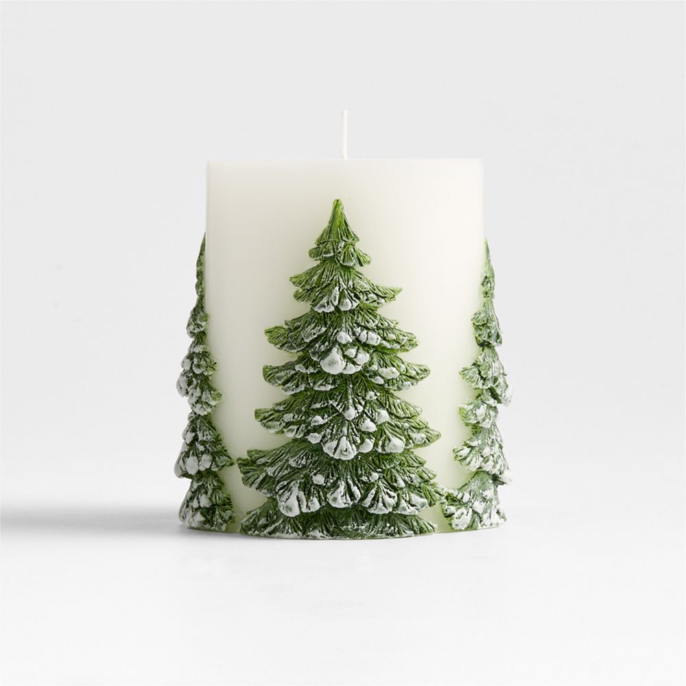 White with Embossed Trees Pillar Candles