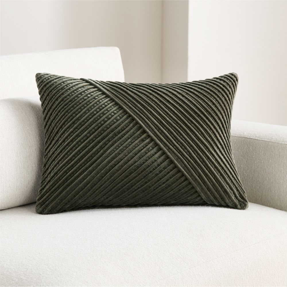 Bowen Ribbed Velvet 22"x15" Burnt Green Throw Pillow Cover