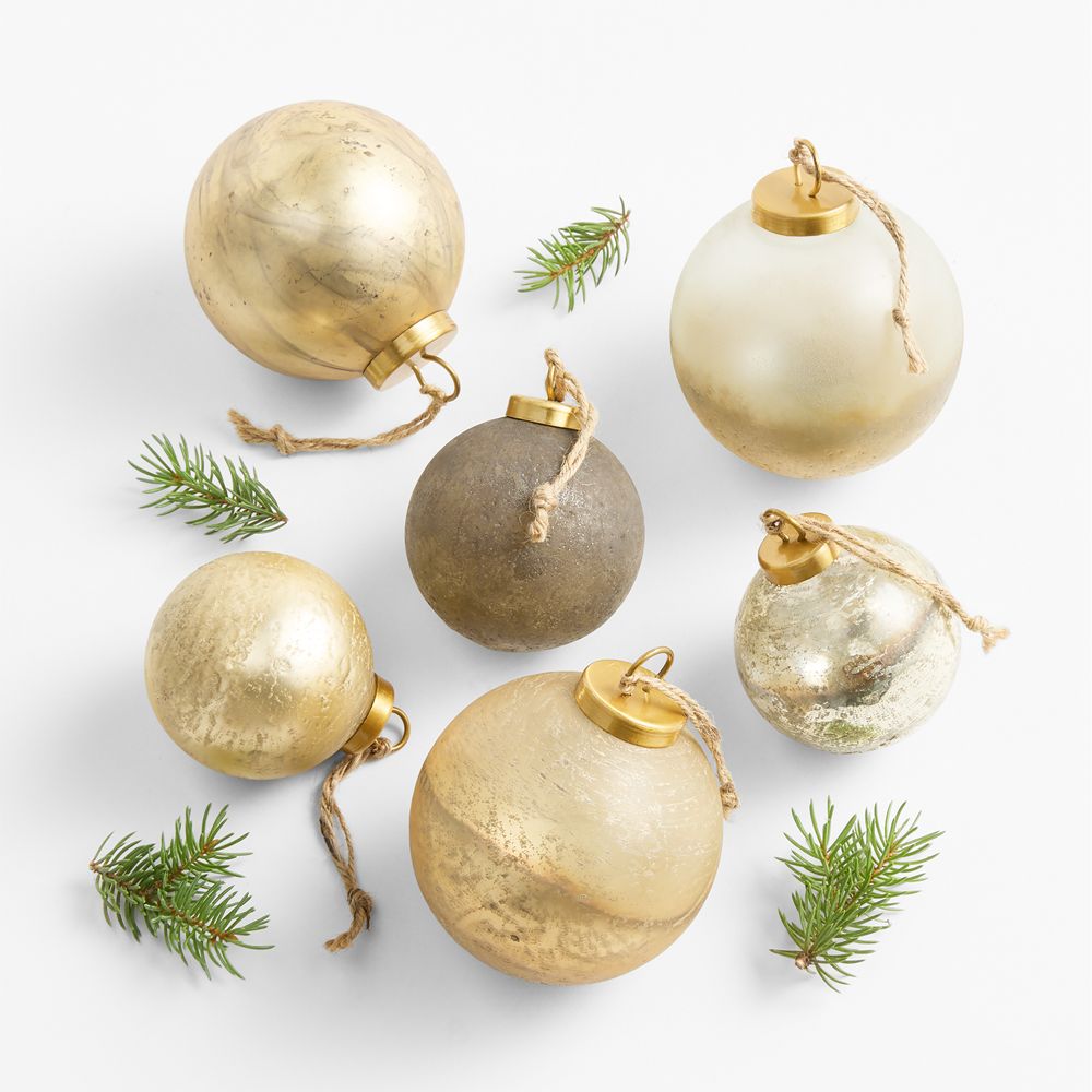Textured Metallic Glass Ball Christmas Tree Ornaments, Boxed Set of 6