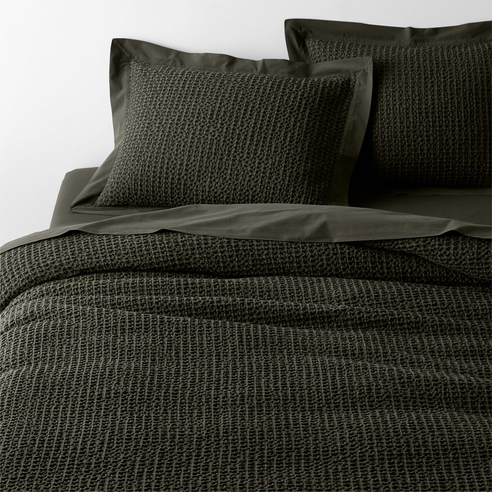 Organic Cotton Waffle Ficus Green Full/Queen Duvet Cover