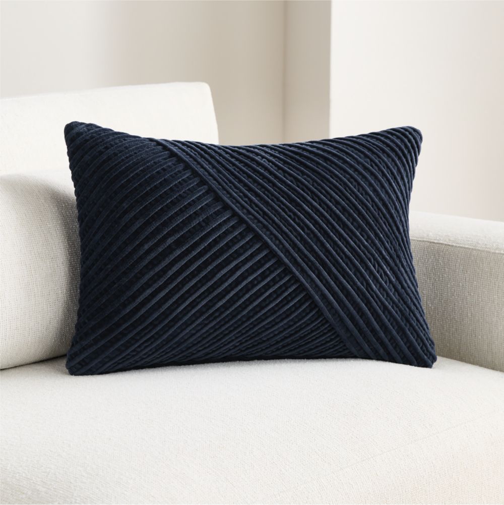 Bowen Ribbed Velvet 22"x15" Deep Indigo Throw Pillow