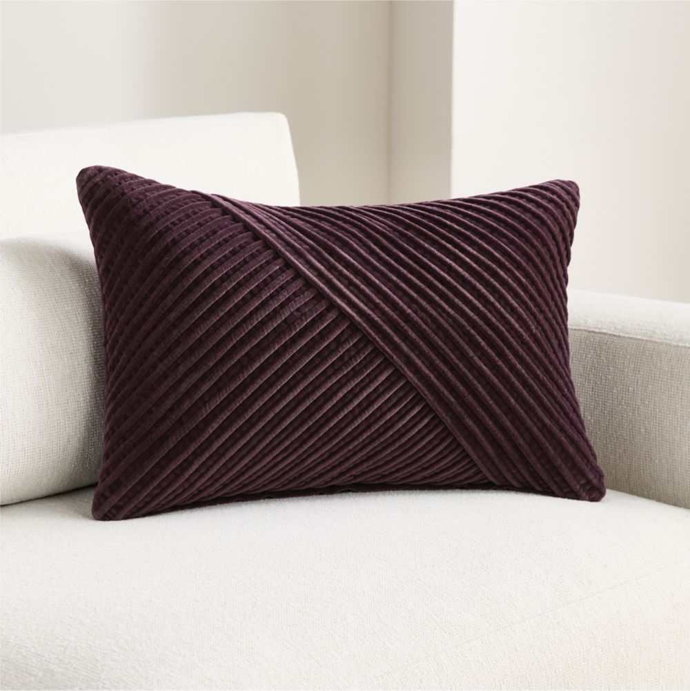 Bowen Ribbed Velvet 22"x15" Deep Burgundy Throw Pillow